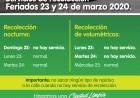Recolección de Residuos para los Feriados 23 y 24 de Marzo