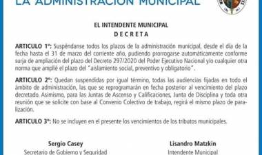 Suspensión de los Plazos de la Administración Municipal por la Cuarentena