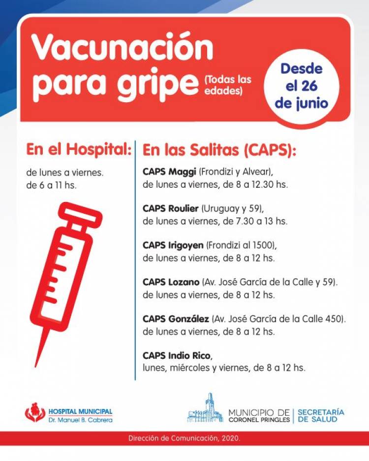 Campaña de vacunación antigripal en Pringles e Indio Rico