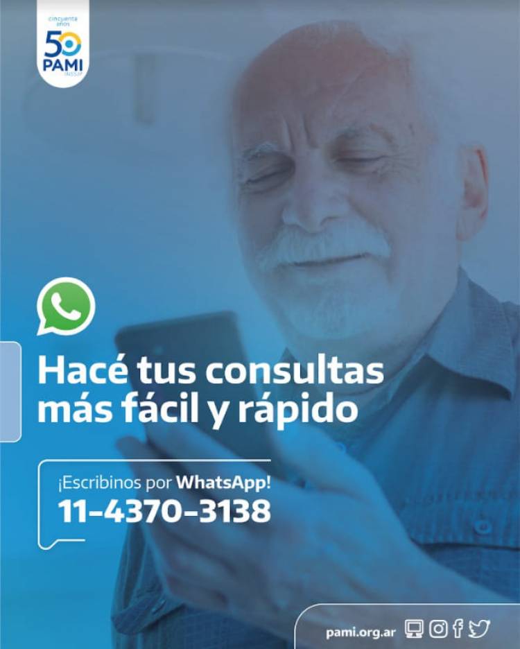 PAMI incorpora su servicio de whatsapp para consultas las 24 horas