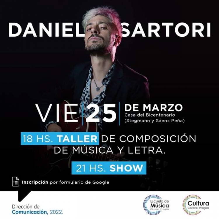 El reconocido músico y compositor Daniel Sartori visitará Coronel Pringles
